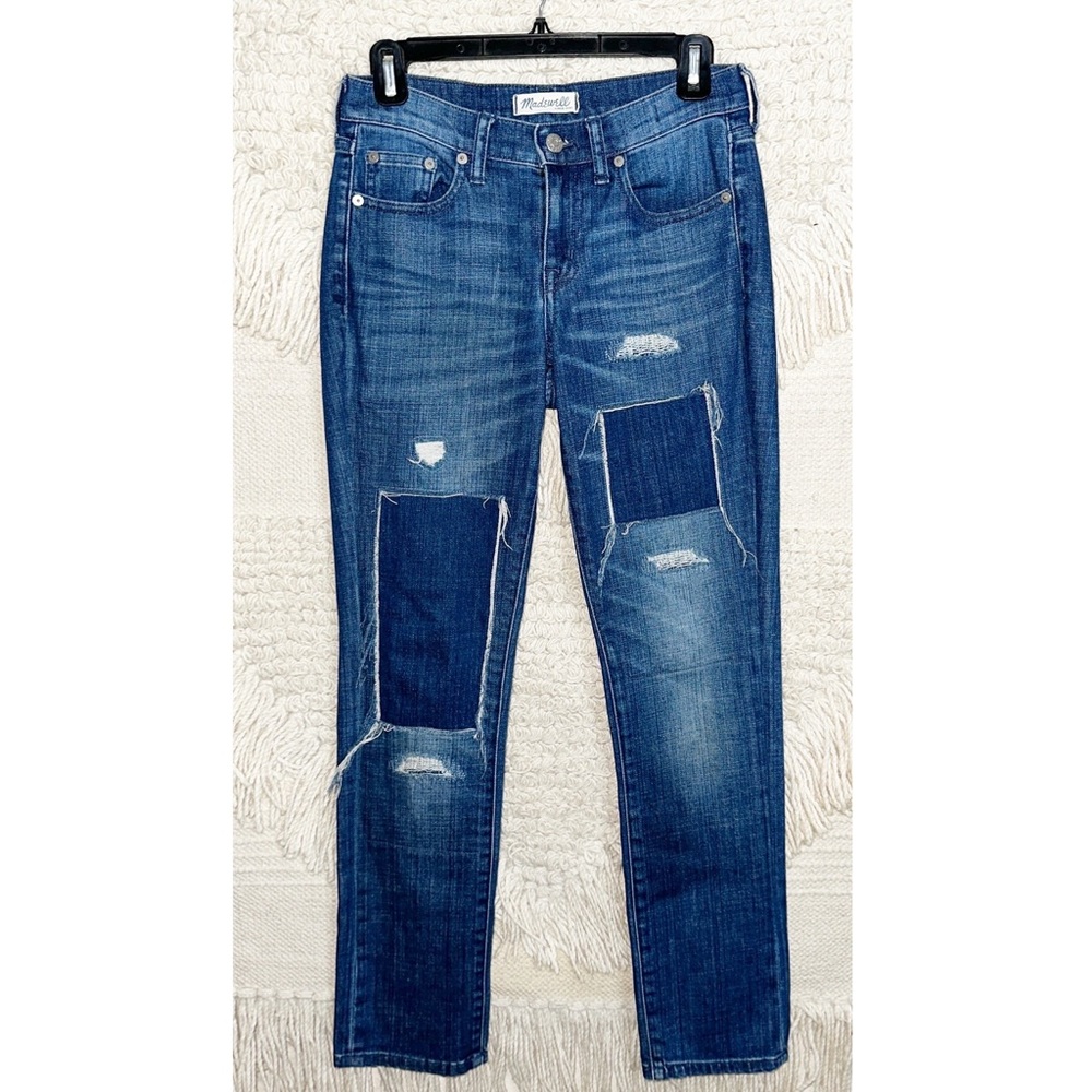 MADEWELL dark wash mid rise patchwork Slim Boyjean boyfriend jeans 24